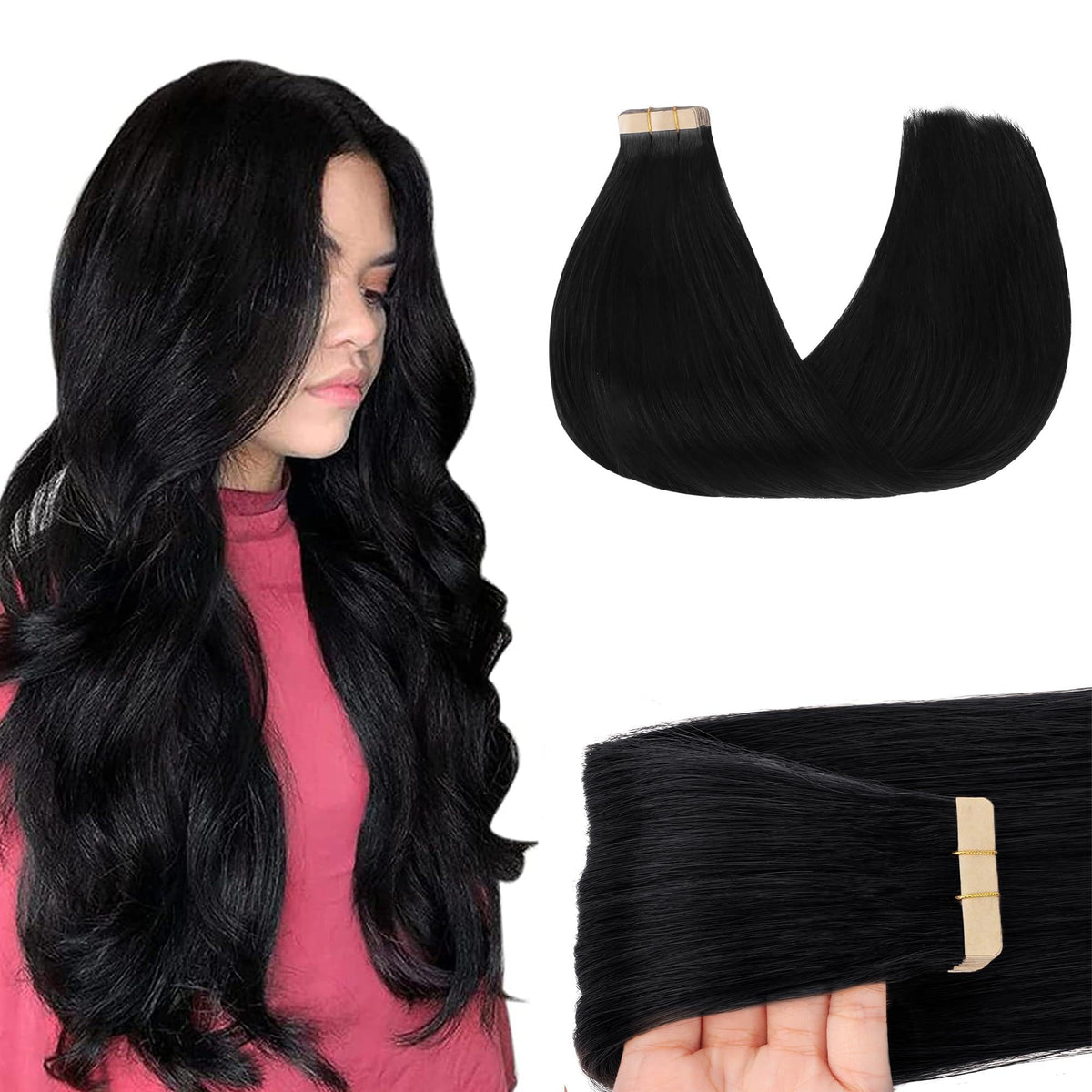 GOO GOO Tape in Hair Extensions Jet Black front view