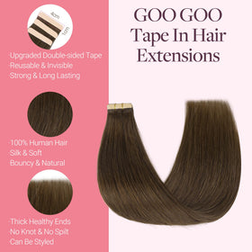 GOO GOO Tape in Hair Extensions Light Chocolate Brown close-up