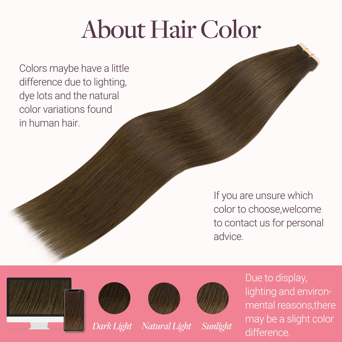 GOO GOO Tape in Hair Extensions Light Chocolate Brown texture