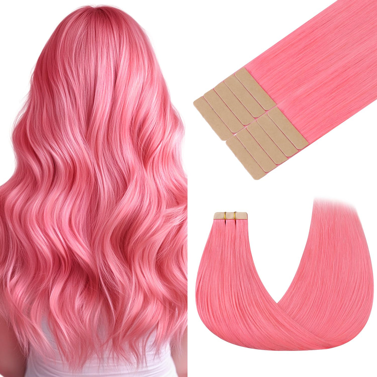 GOO GOO Tape in Hair Extensions Light Pink 16inch front view