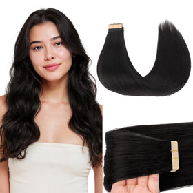 GOO GOO Tape in Hair Extensions Natural Black 14inch front view