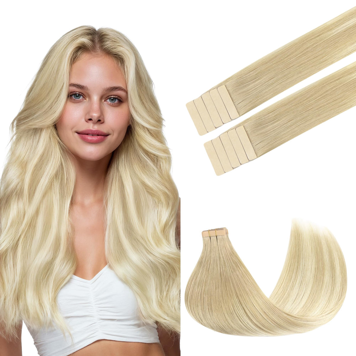 GOO GOO Tape in Hair Extensions Natural Blonde Balayage front view