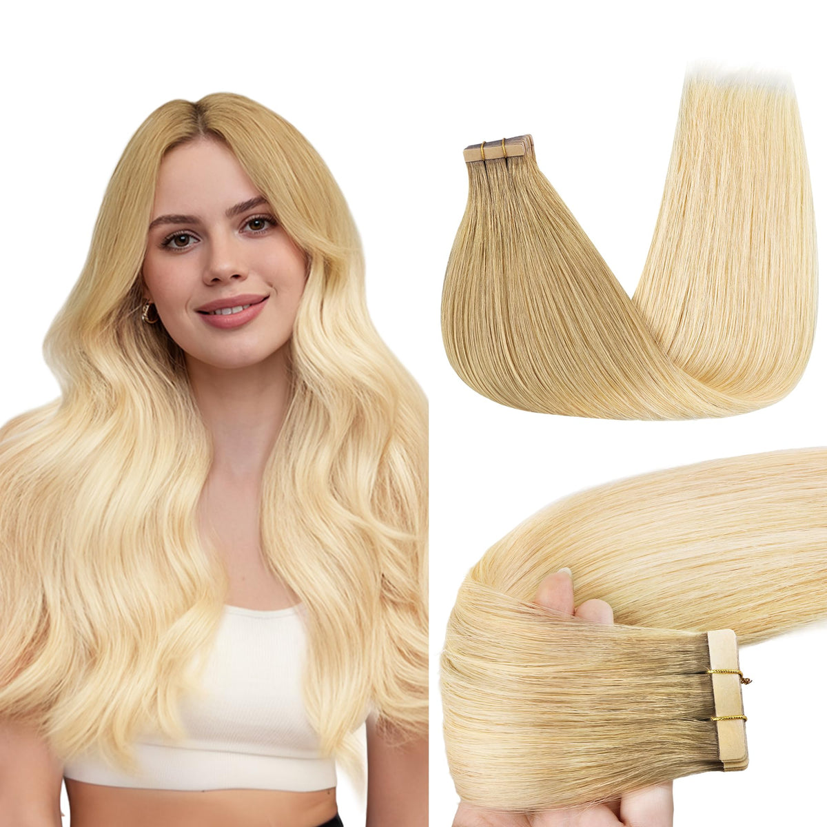GOO GOO Tape in Hair Extensions Ombre Ash Blonde front view
