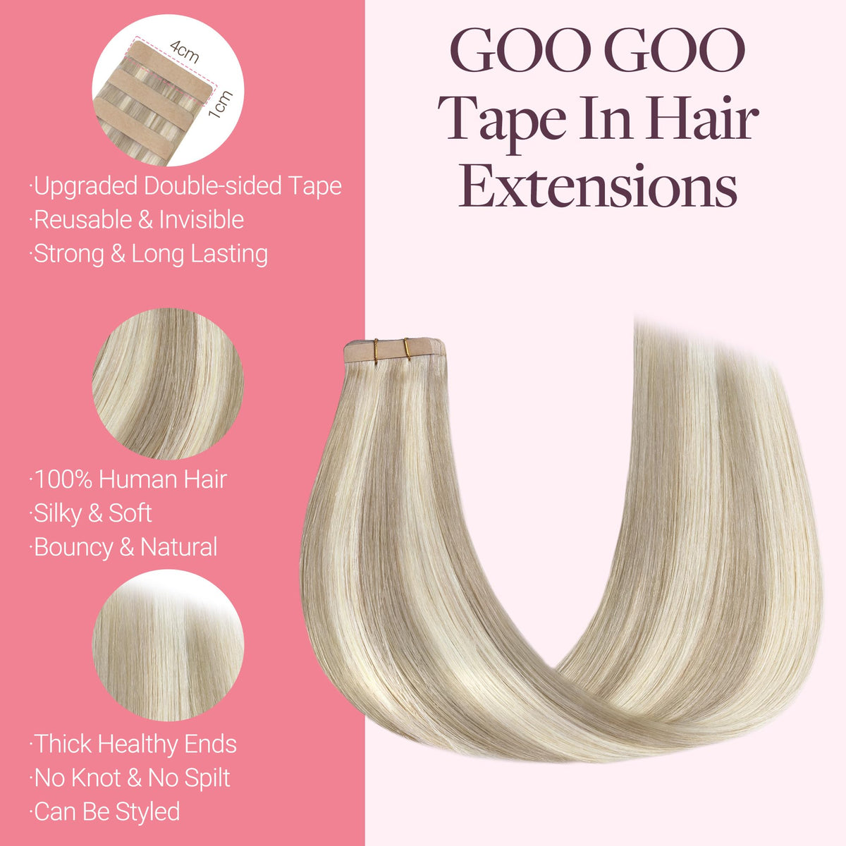 GOO GOO Tape in Hair Extensions packaging with 20 pieces