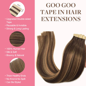 GOO GOO Tape in Hair Extensions packaging with 20 pieces