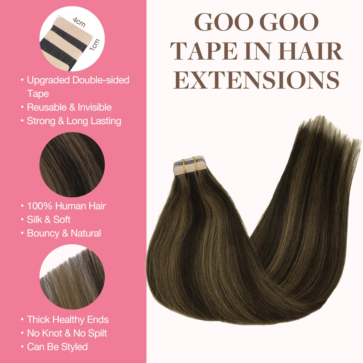 GOO GOO Tape in Hair Extensions packaging with 40 pieces