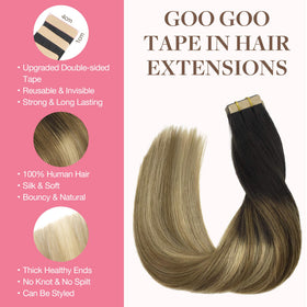 GOO GOO Tape in Hair Extensions packaging with 40 pieces