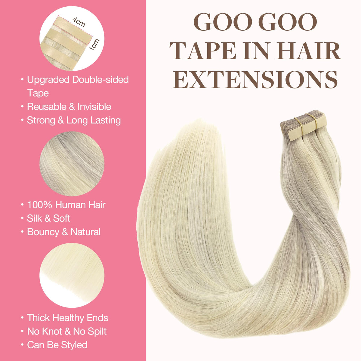 GOO GOO Tape in Hair Extensions packaging with 40pcs