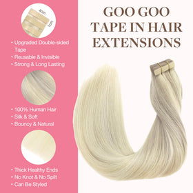 GOO GOO Tape in Hair Extensions packaging with 40pcs