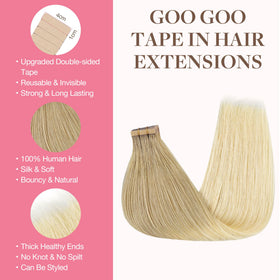 GOO GOO Tape in Hair Extensions packaging with Ombre Ash Blonde