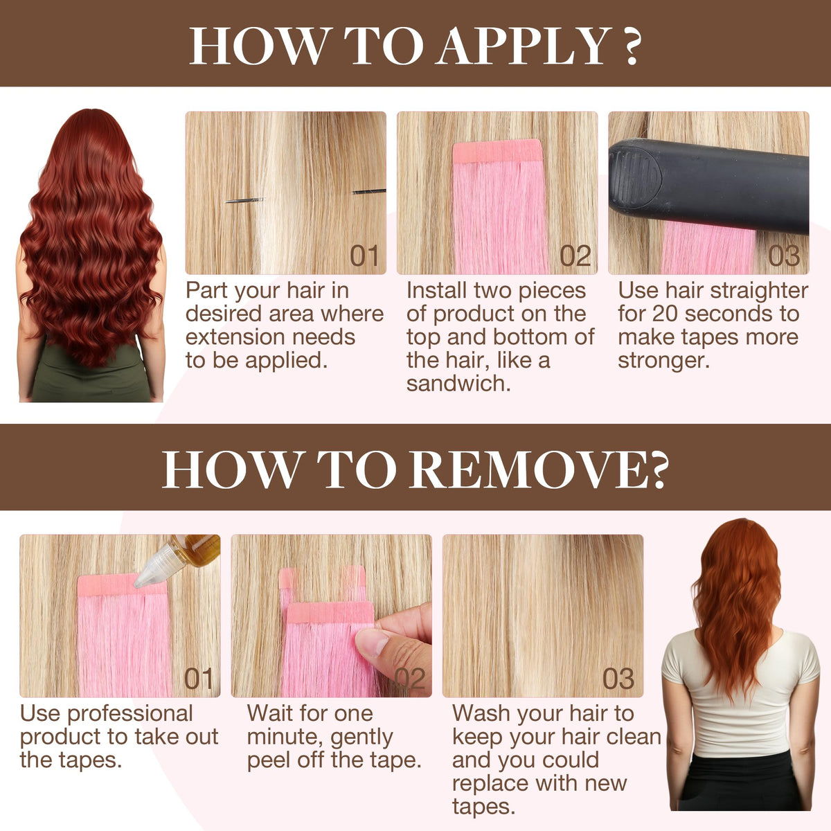 GOO GOO Tape in Hair Extensions Peach Pink on model