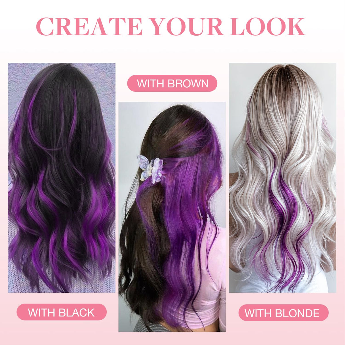 GOO GOO Tape in Hair Extensions Purple 12inch in different angles