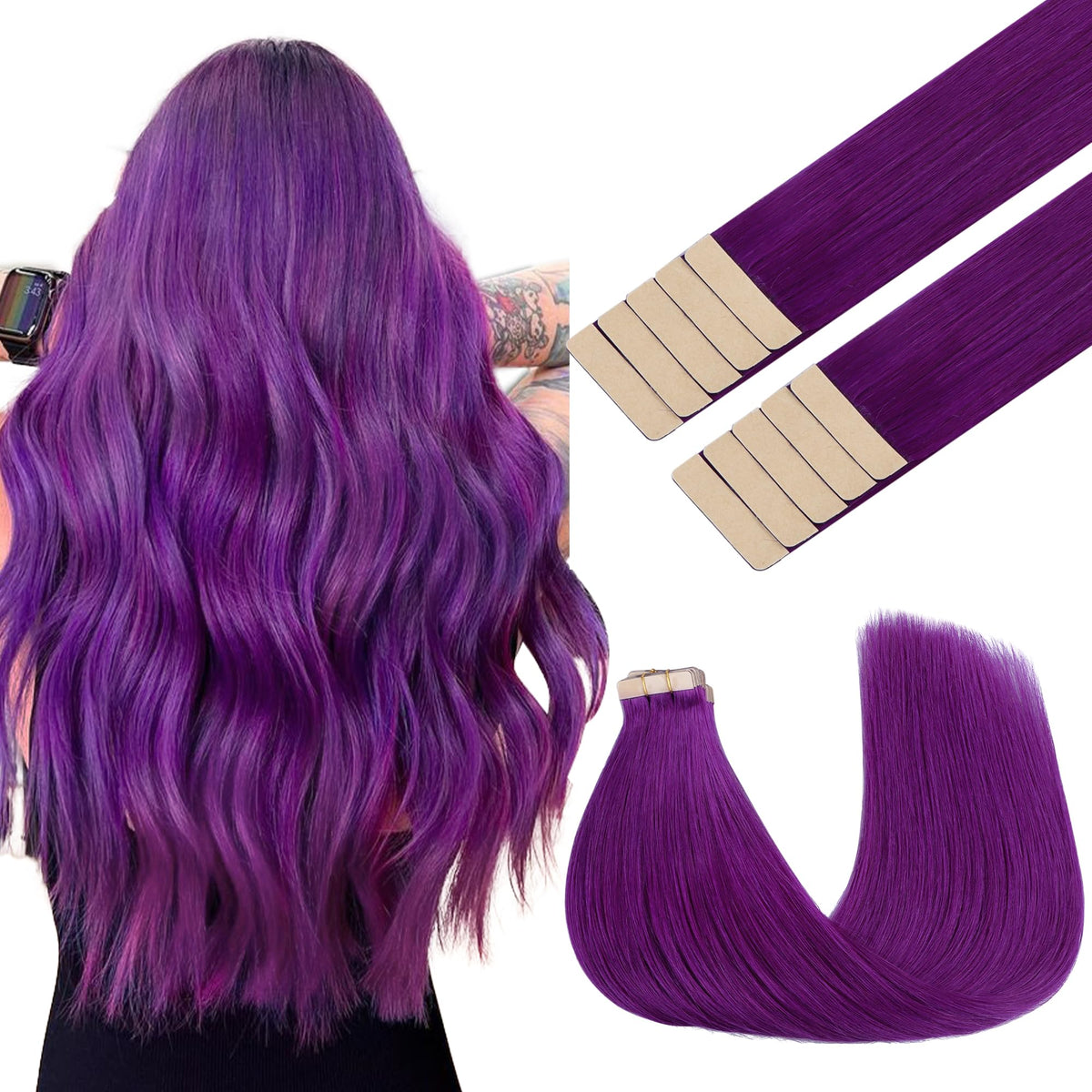 GOO GOO Tape in Hair Extensions Purple 22inch front view