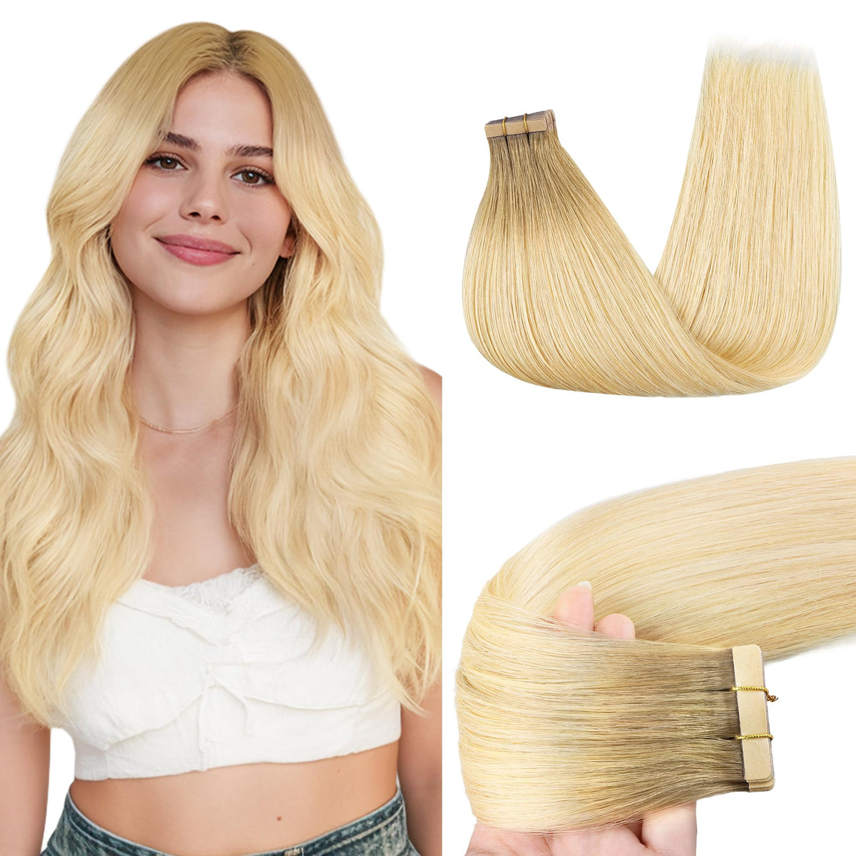 GOO GOO Tape in Hair Extensions R7/60F Ash Blonde front view