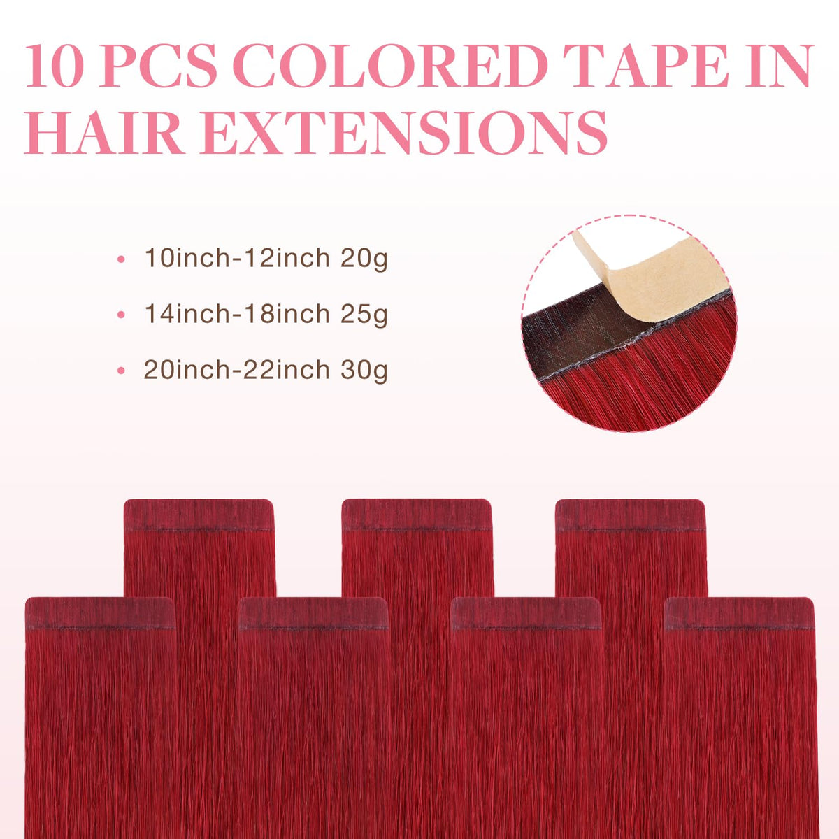 GOO GOO Tape in Hair Extensions Red 18inch back view