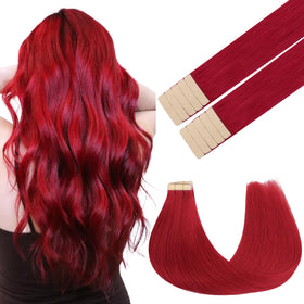 GOO GOO Tape in Hair Extensions Red 20inch front view