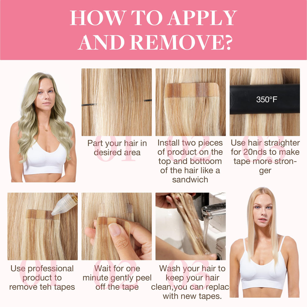 GOO GOO Tape in Hair Extensions showing the silky straight texture