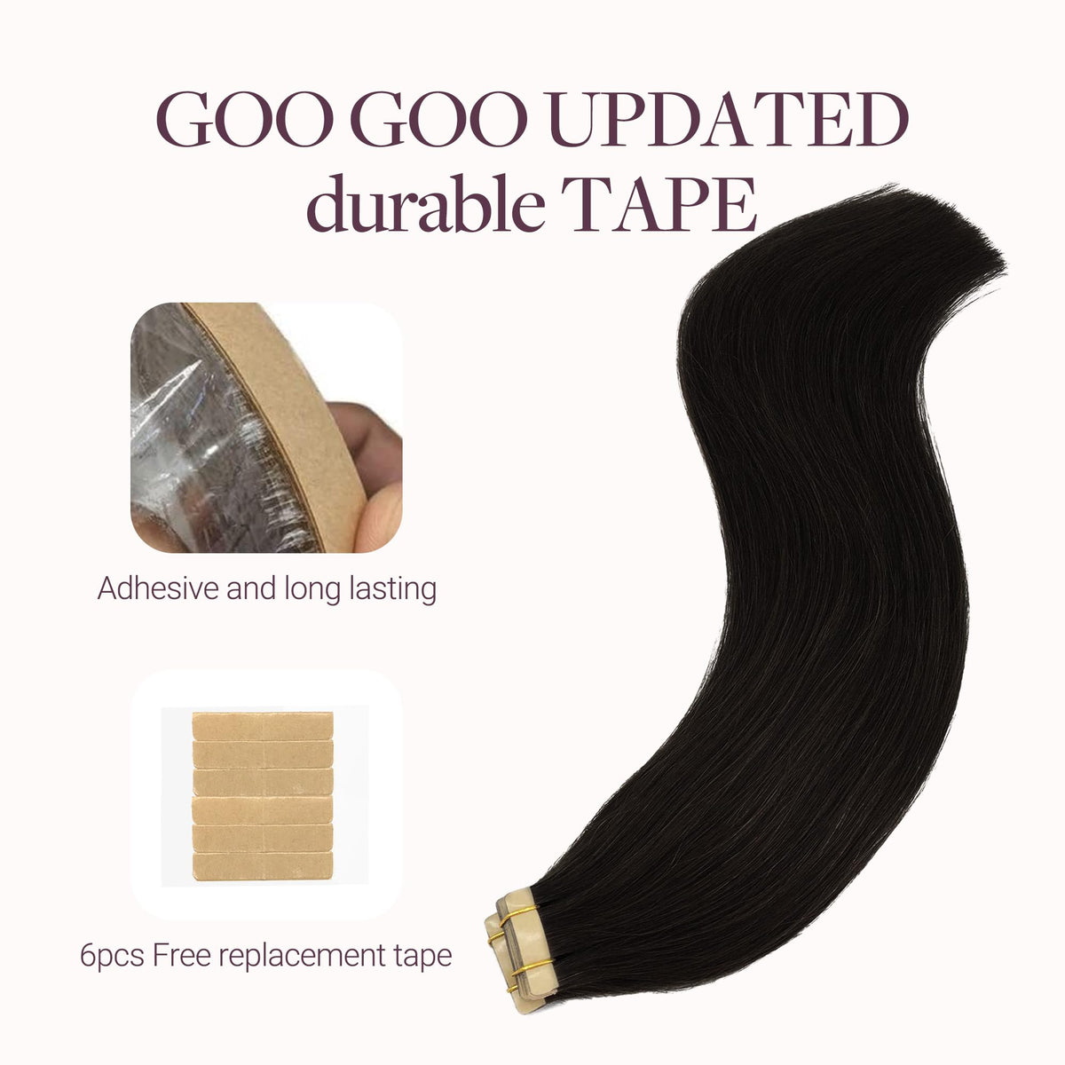 GOO GOO Tape in Hair Extensions showing thickness at ends