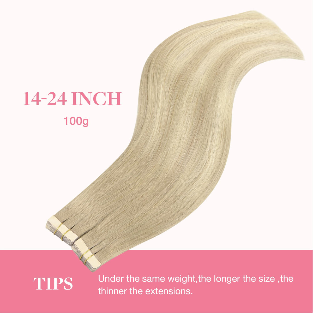 GOO GOO Tape in Hair Extensions showing thickness at ends