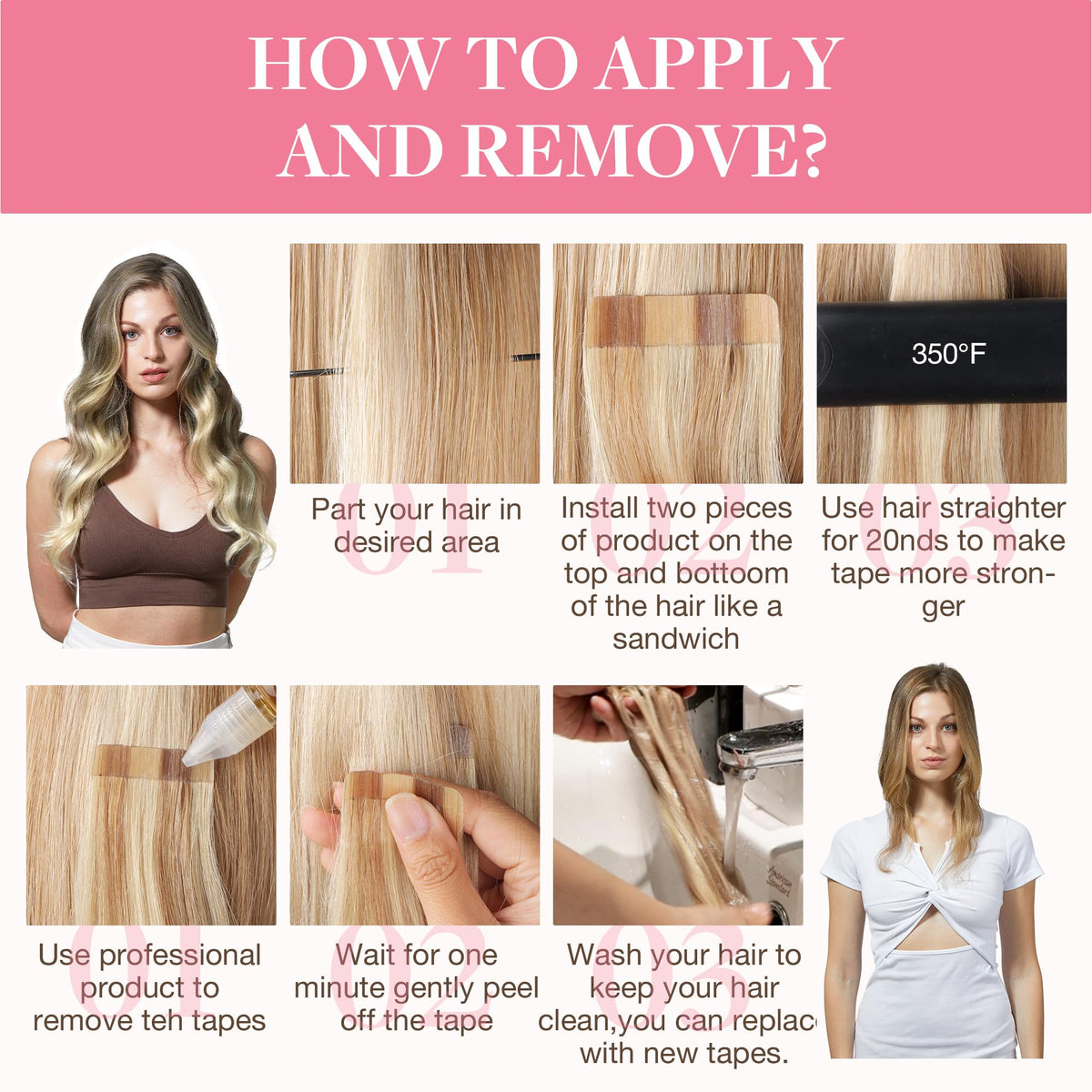 GOO GOO Tape in Hair Extensions styled with heat tools