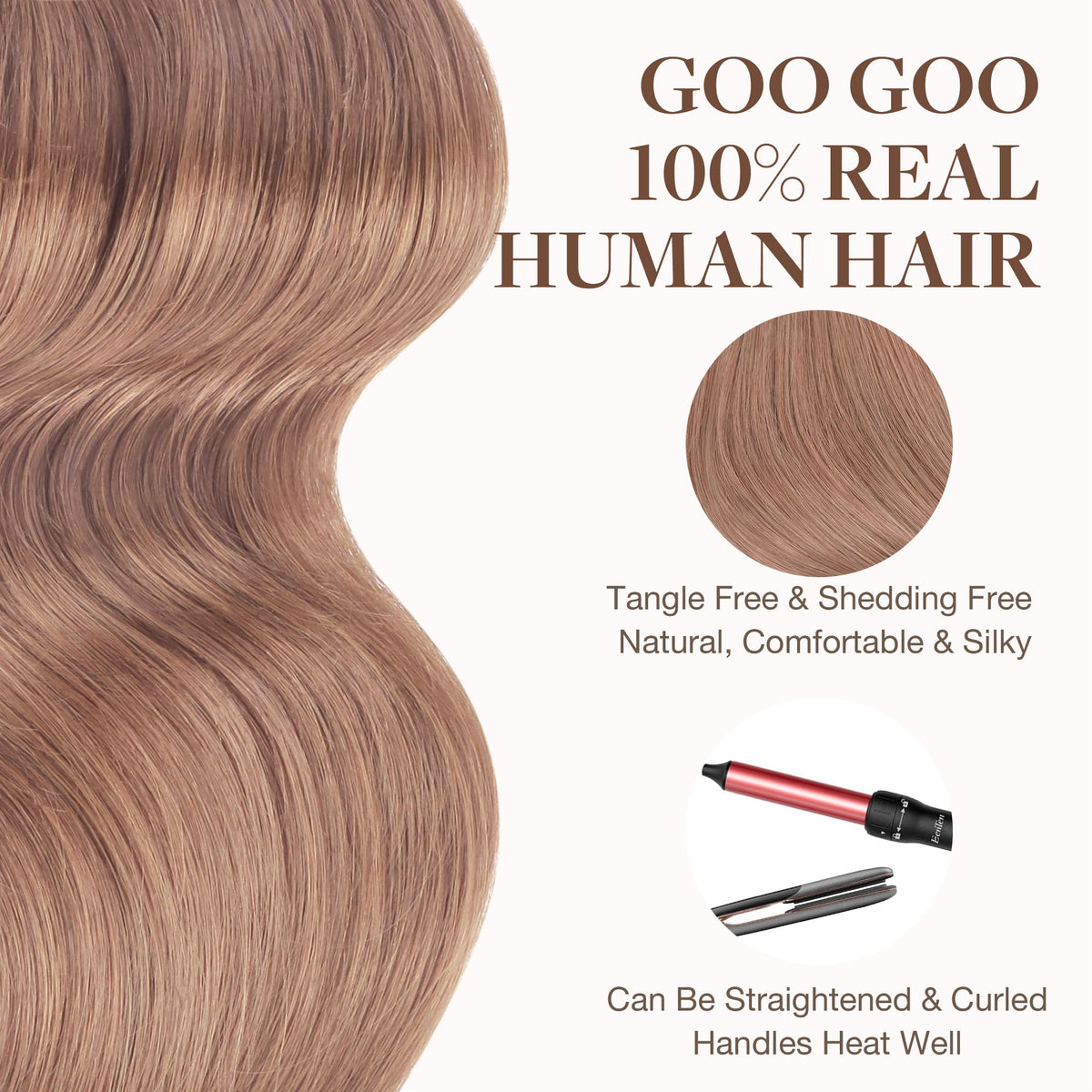GOO GOO Tape in Hair Extensions Velvet Mocha applied to model's hair