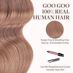 GOO GOO Tape in Hair Extensions Velvet Mocha applied to model's hair