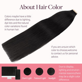 GOO GOO Tape in Human Hair Extensions displayed with styling tools