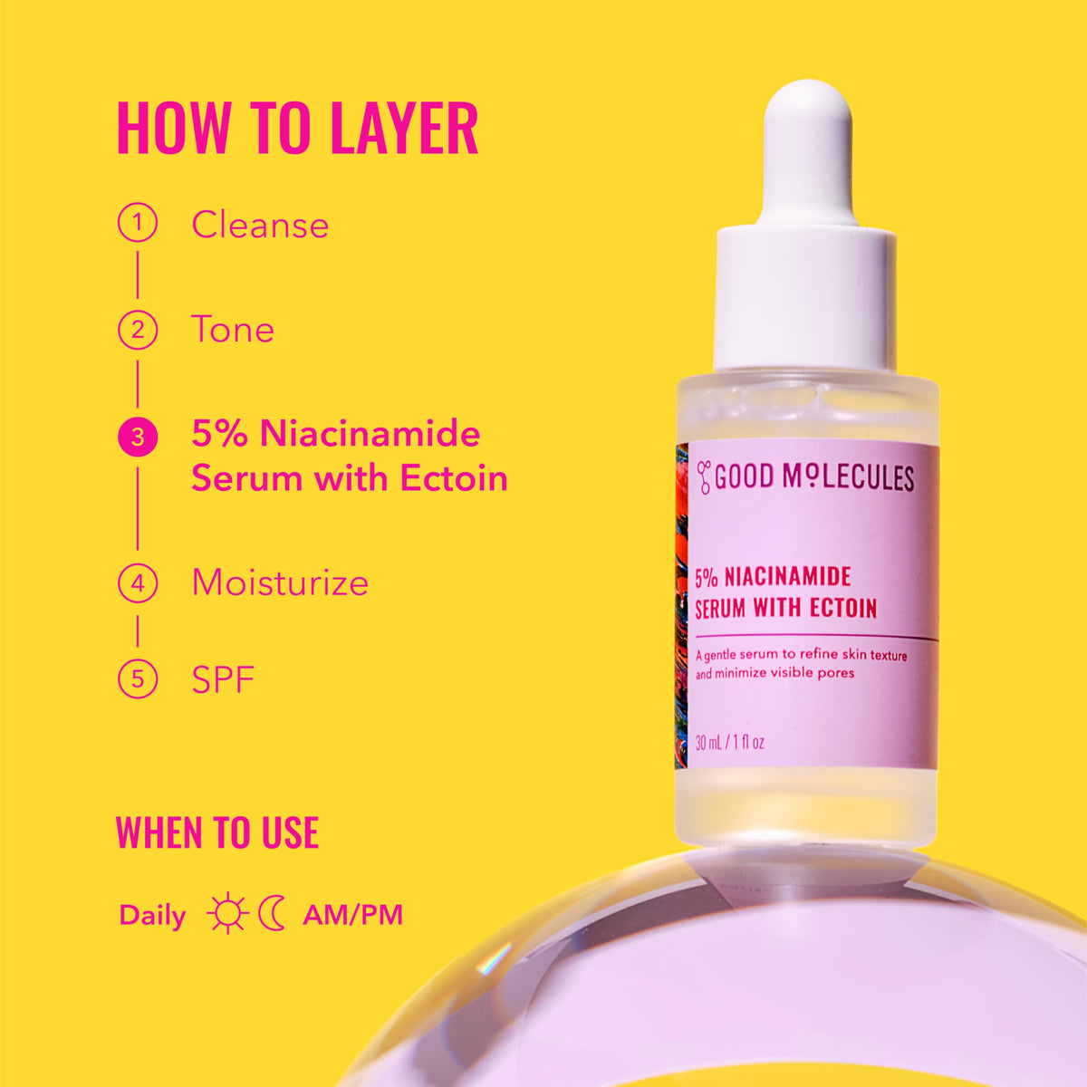 Good Molecules 5% Niacinamide Serum with skincare routine items