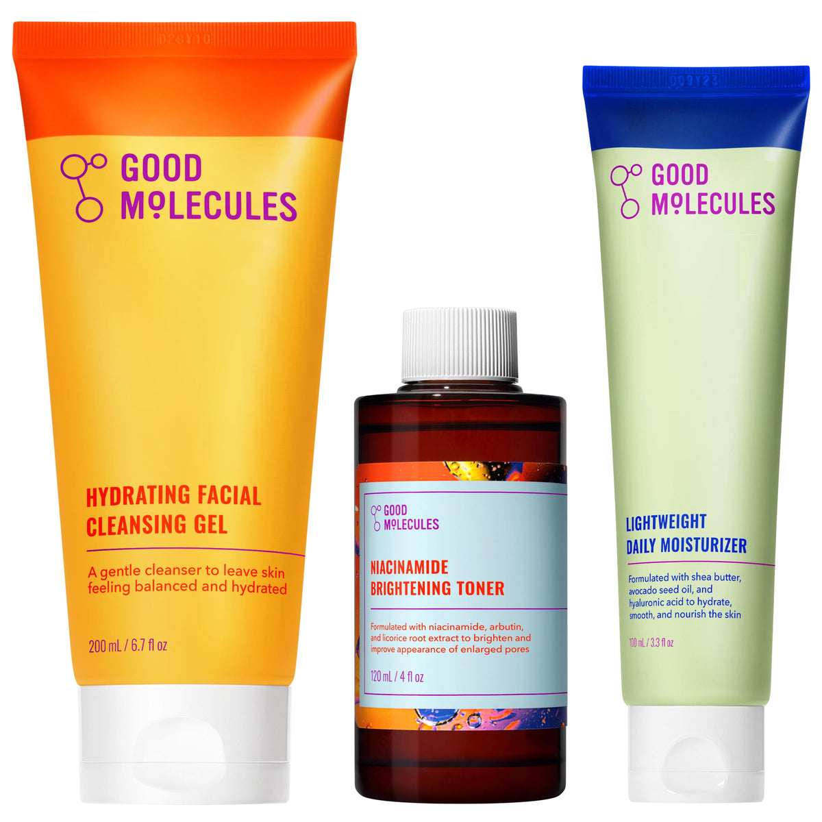 Good Molecules Cleanse, Tone & Moisturize Skincare Set front view