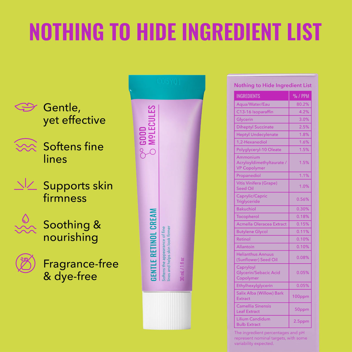 Good Molecules Gentle Retinol Cream back view with label
