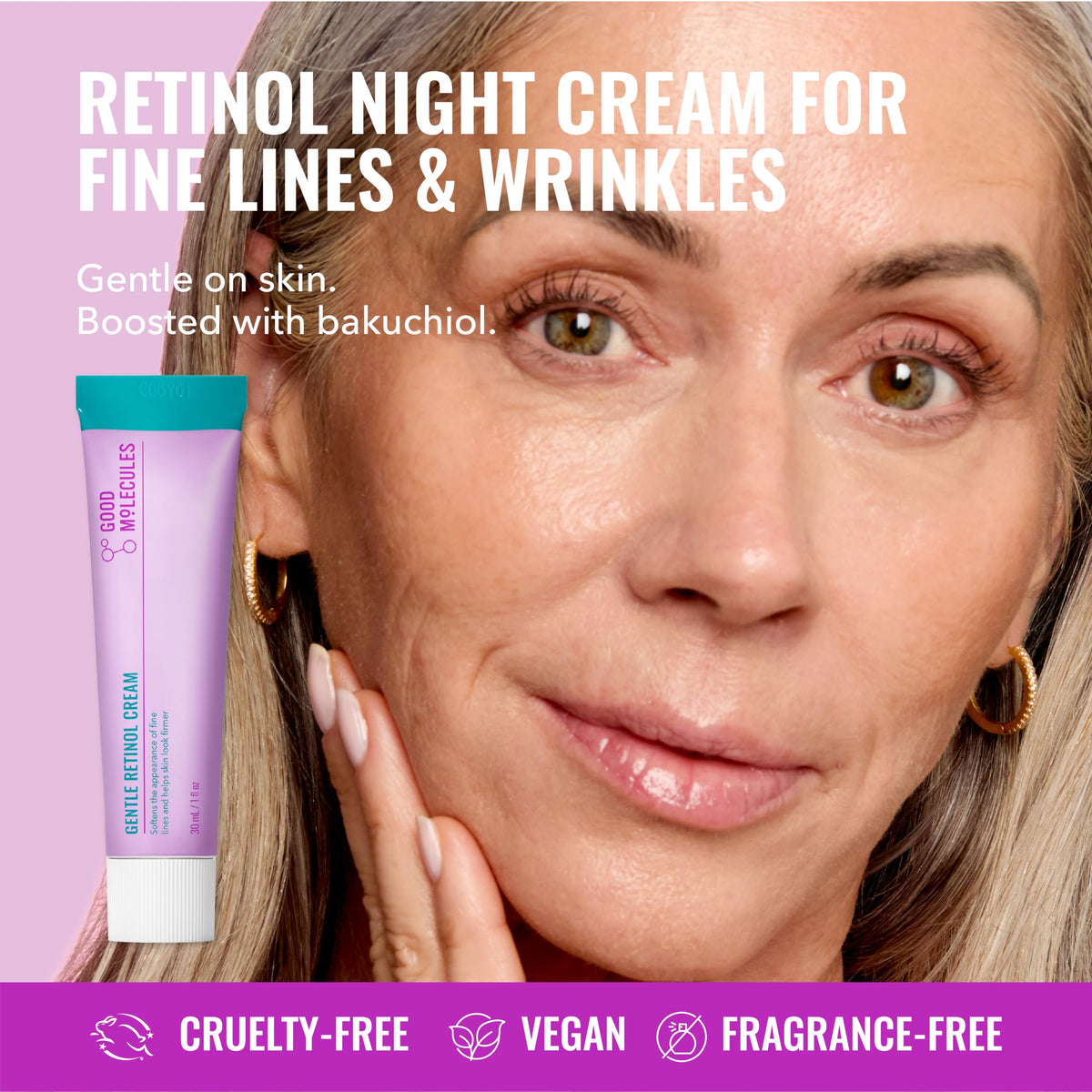 Good Molecules Gentle Retinol Cream packaging with ingredients