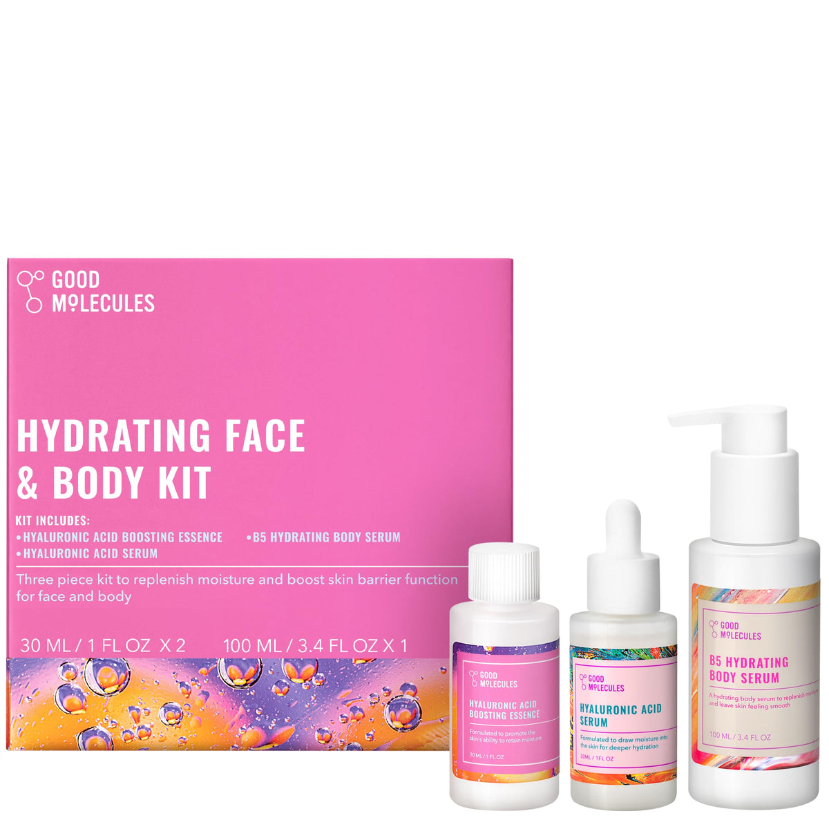 Good Molecules Hydrating Set front view with three products