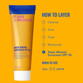 Good Molecules Sheer Mineral Face Sunscreen SPF 30 application on skin