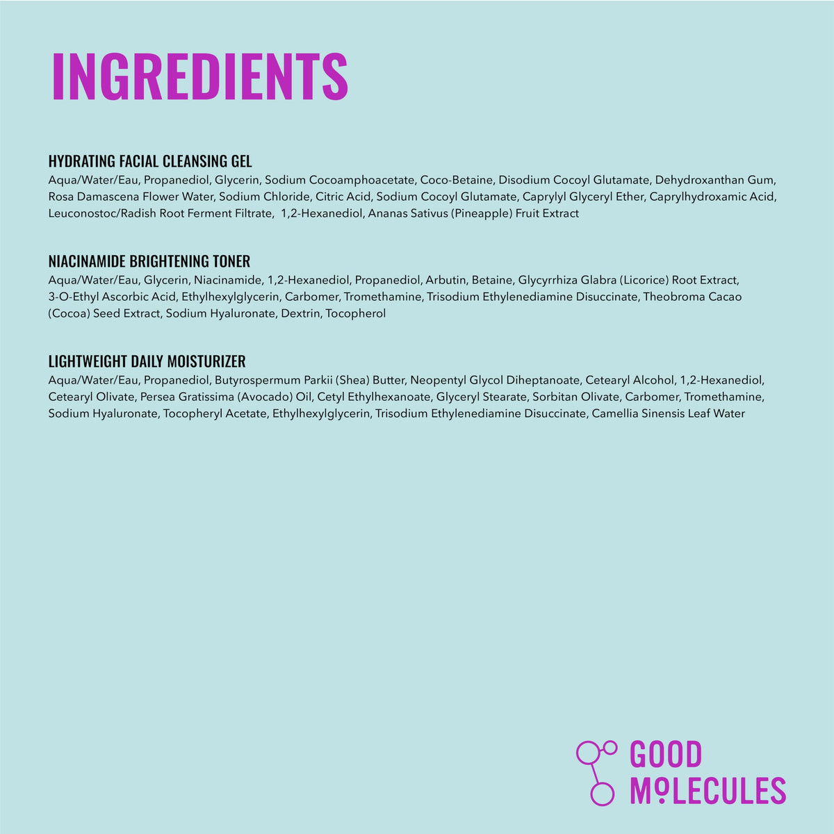 Good Molecules skincare products displayed together