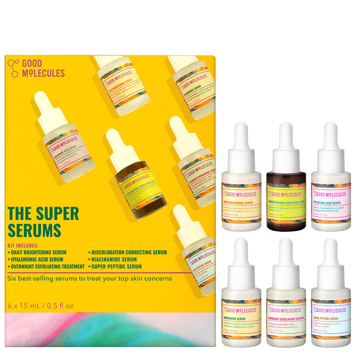 Good Molecules Super Serums Discovery Set front view with six mini serums