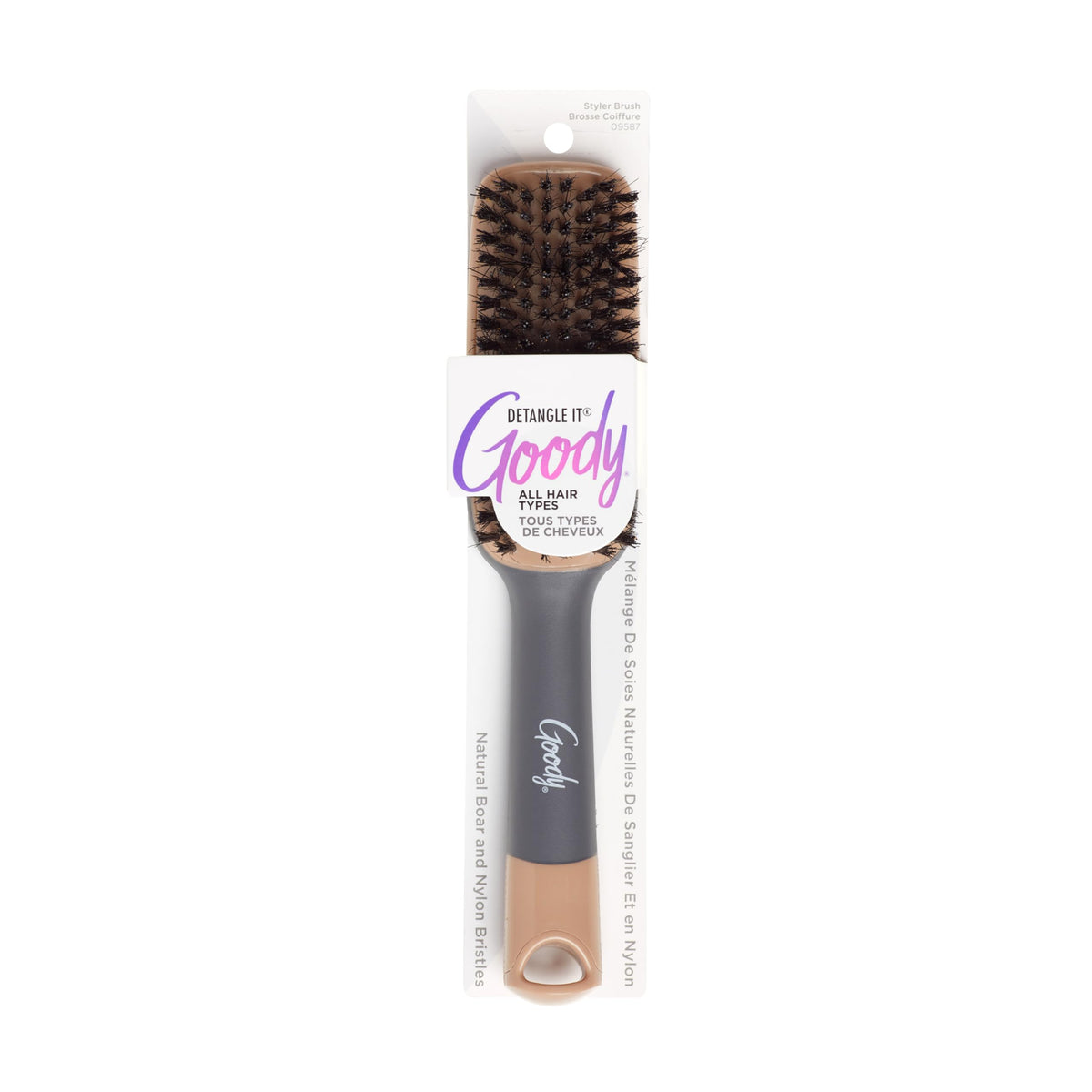 GOODY Detangle It Boar Bristle Hair Brush front view in earthy tone