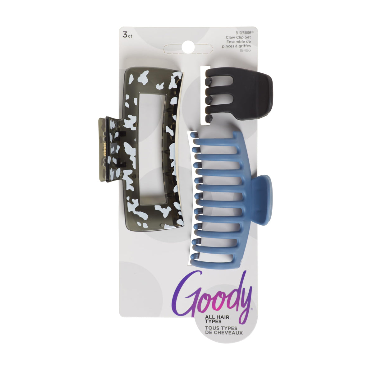 GOODY SlideProof Rectangular Claw Clips in cool tones front view