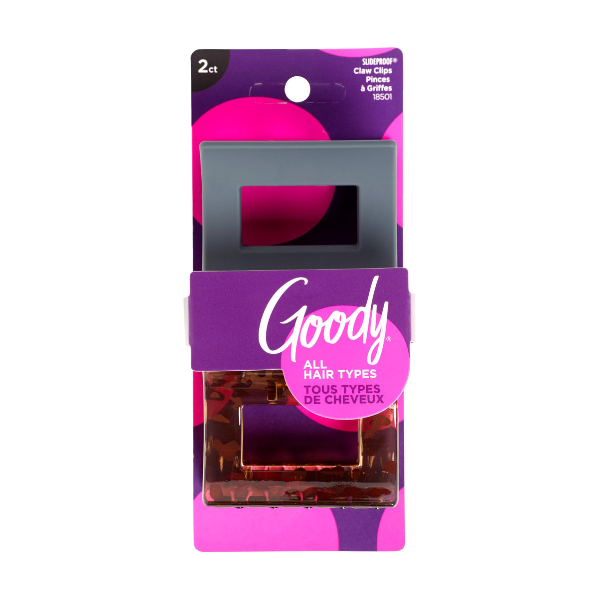 GOODY SlideProof Square Claw Clips in Black front view