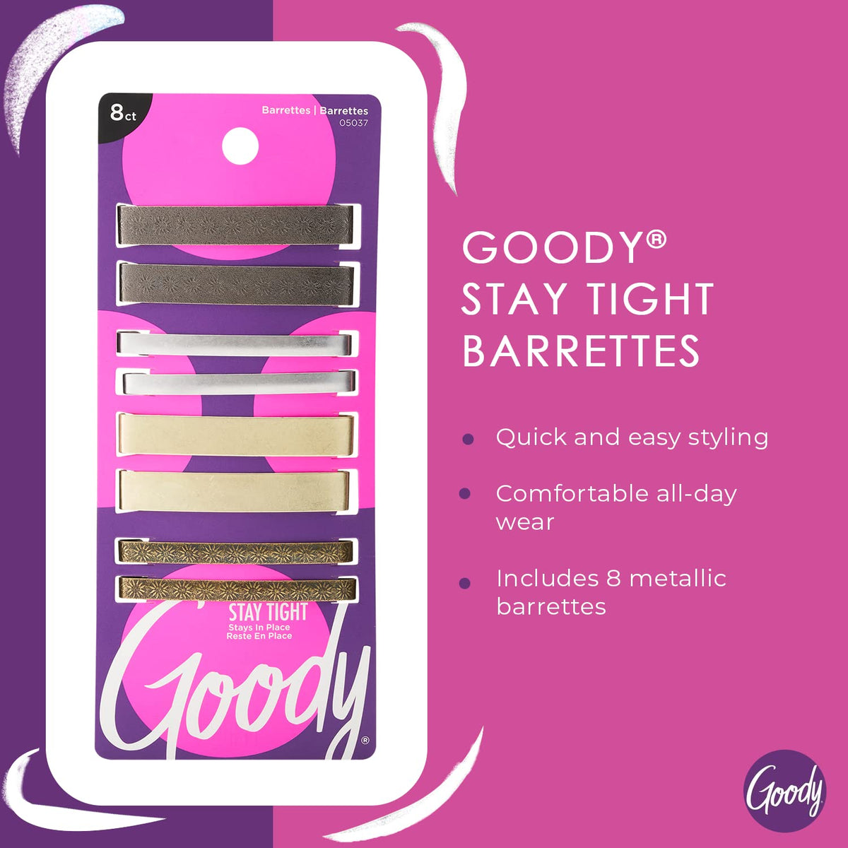 GOODY Stay Tight Hair Barrettes packaging showing 8 clips
