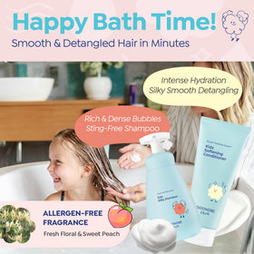 GOONGBE Kids Shampoo and Conditioner on a bathroom shelf