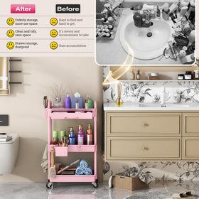 Goovilla Rolling Makeup Organizer Cart assembled with cosmetics