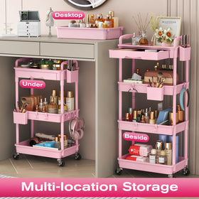 Goovilla Rolling Makeup Organizer Cart in use beside a vanity