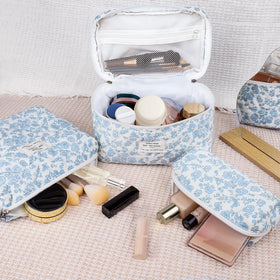 Gosect Floral Quilted Makeup Bag Set all three sizes together