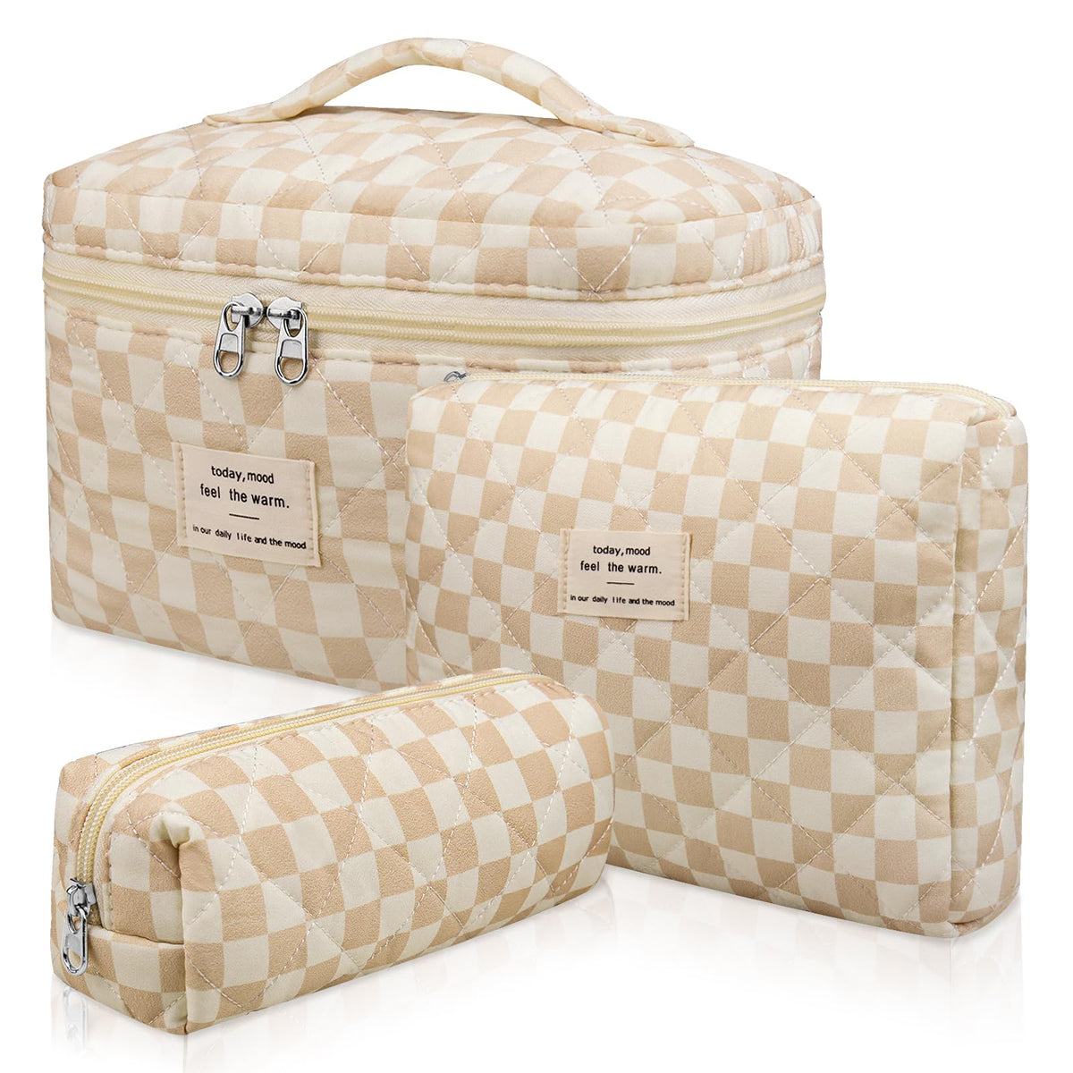 Gosect Floral Quilted Makeup Bag Set large size front view