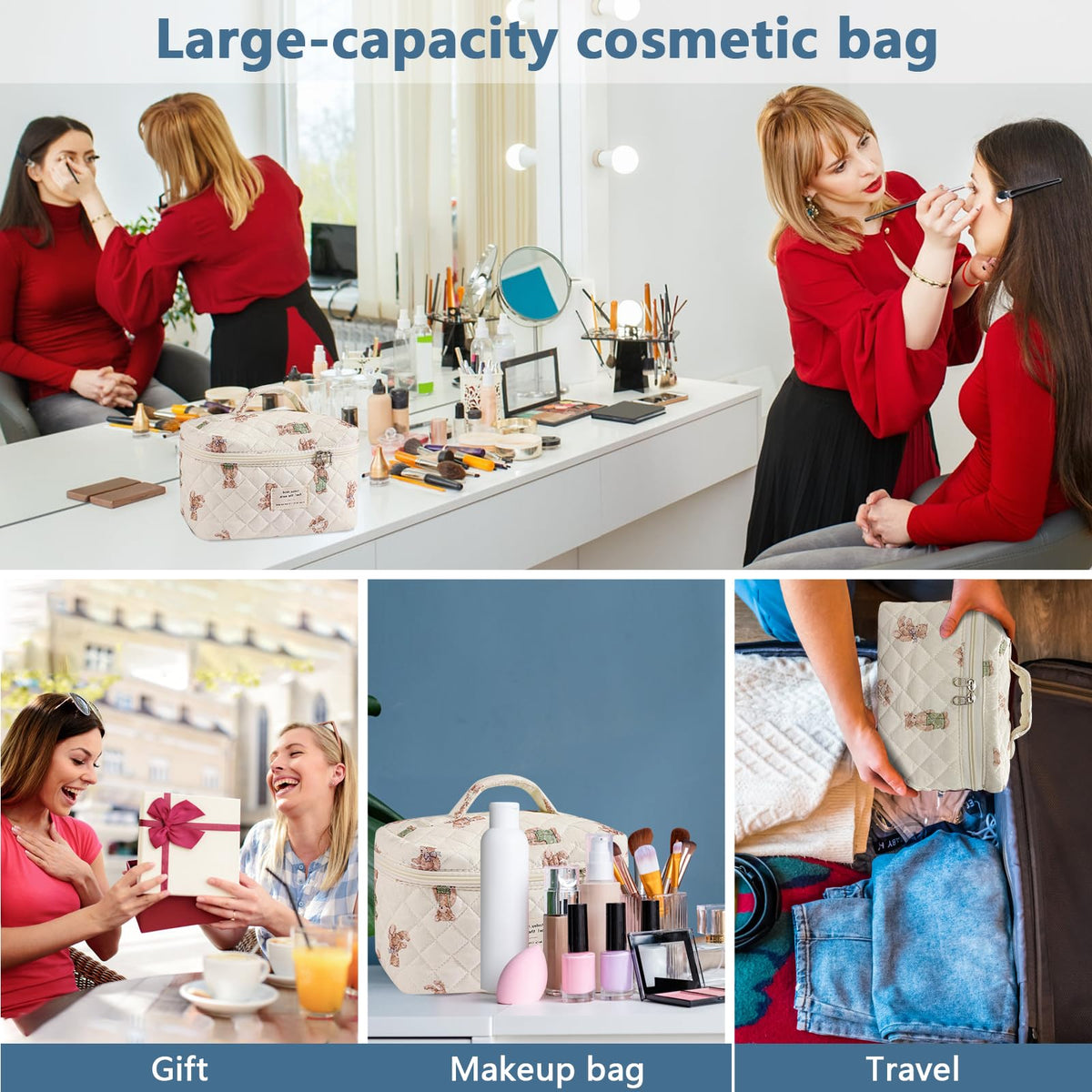 Gosect Large Makeup Bag folded for storage