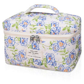 Gosect Large Makeup Bag light blue floral design front view