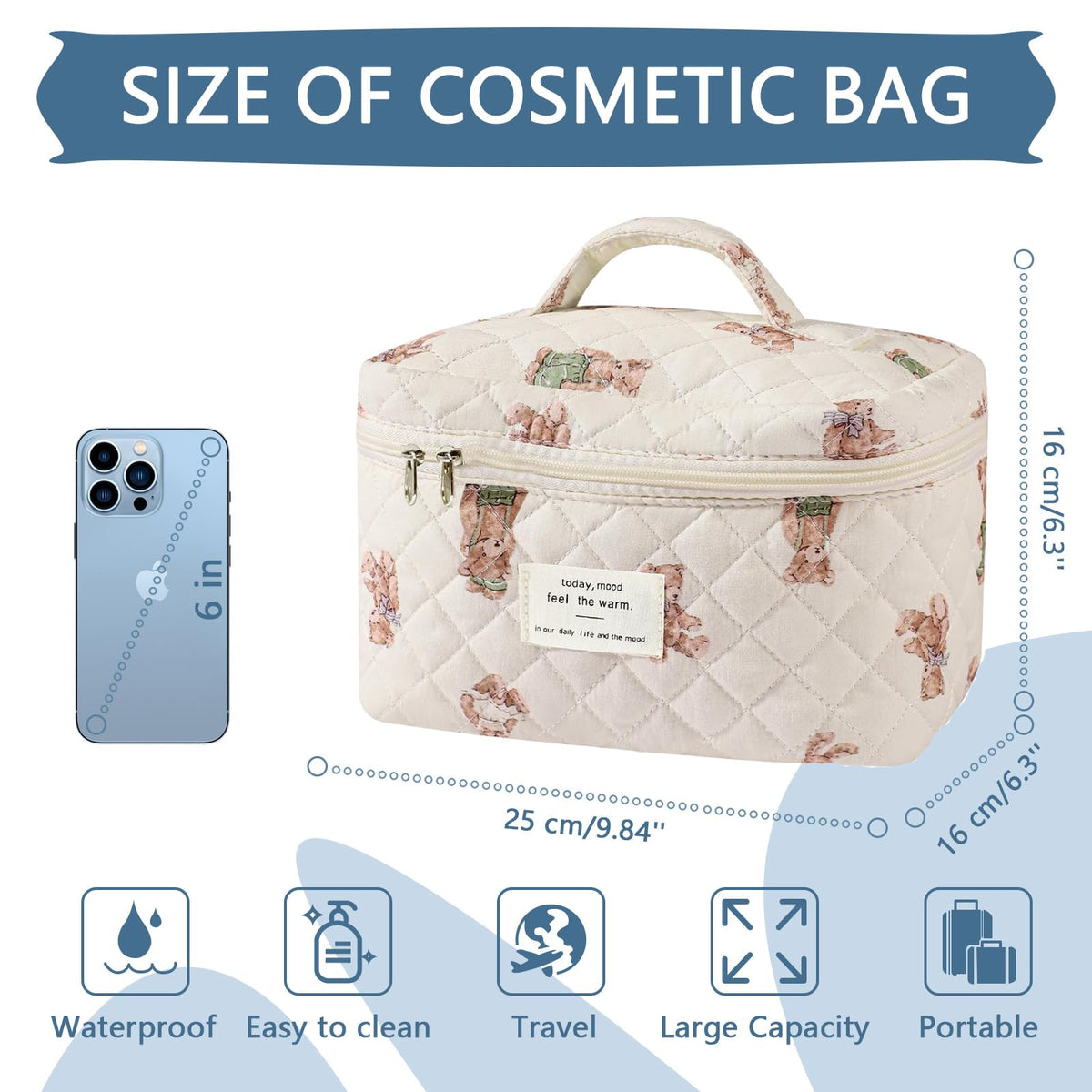 Gosect Large Makeup Bag open showing cosmetics inside