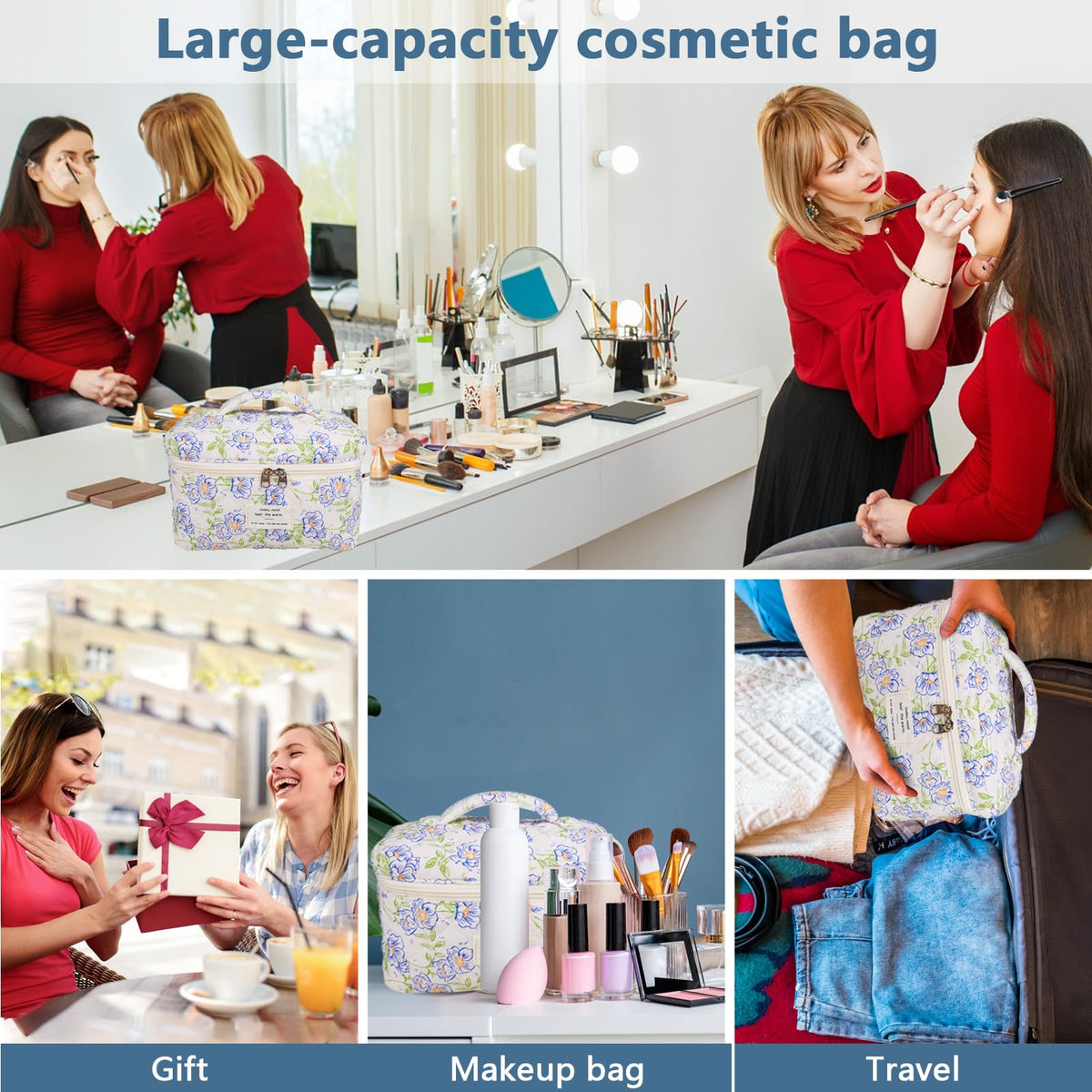 Gosect Large Makeup Bag packed with cosmetics