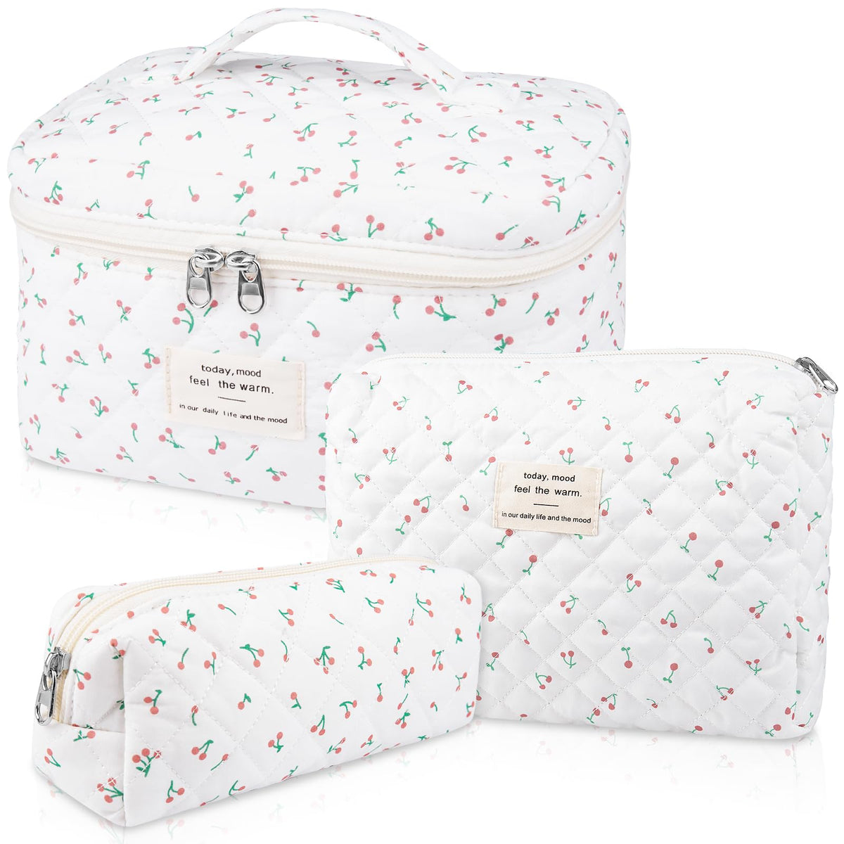 Gosect Large Makeup Bag Set in white with floral pattern front view