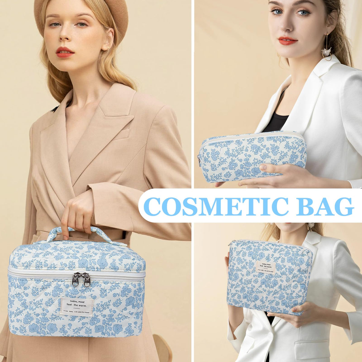 Gosect Makeup Bag Set featuring quilted design and floral pattern